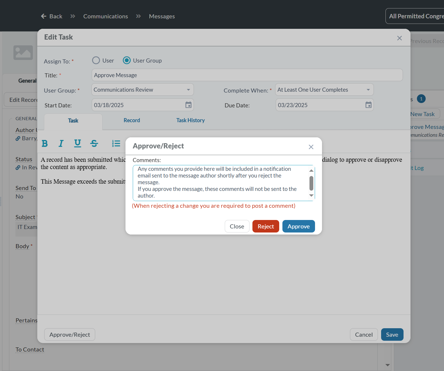 Approve/Reject Comments