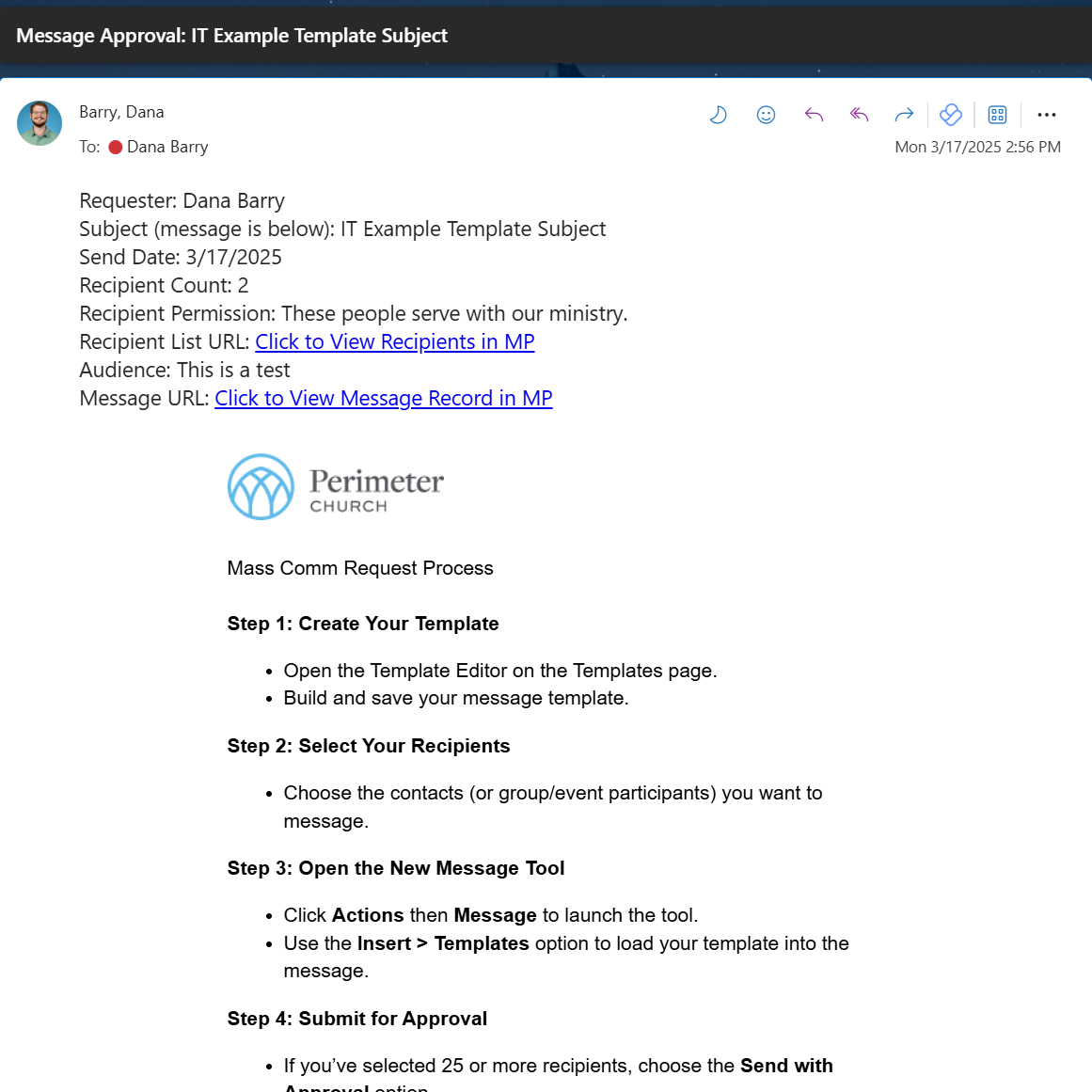 Message Approval Email
