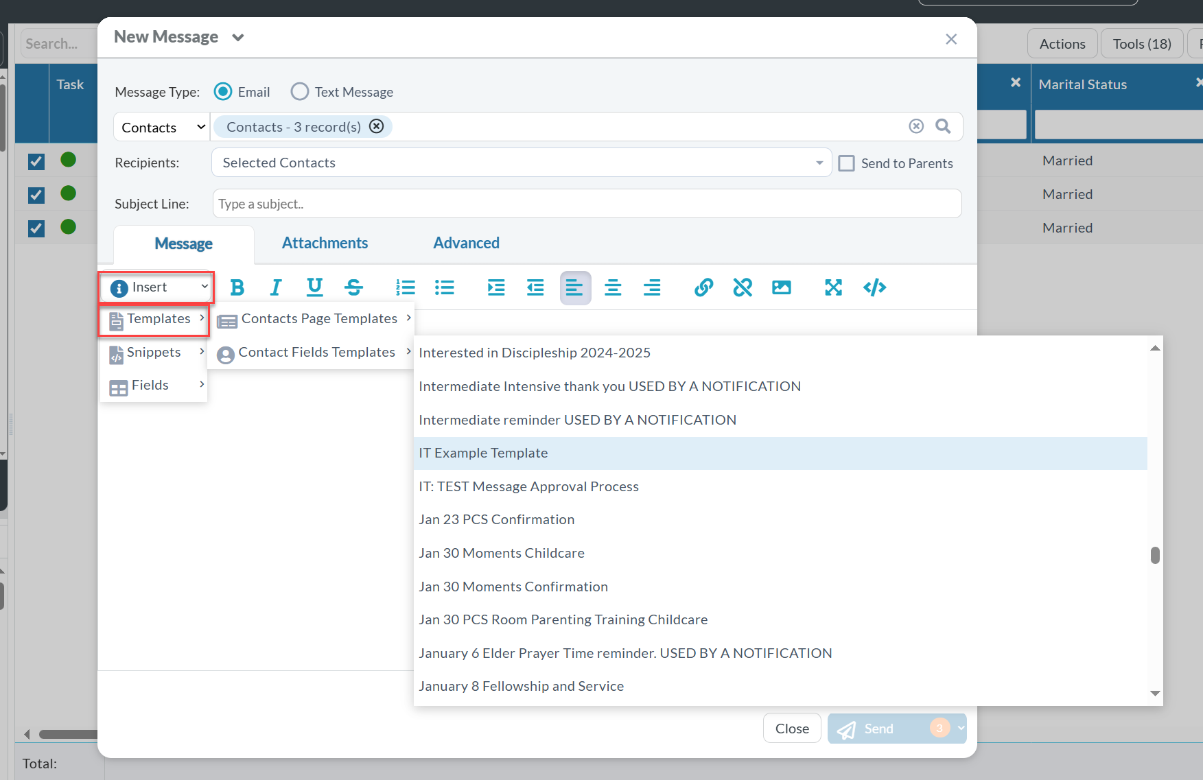 Open Template in New Message Tool