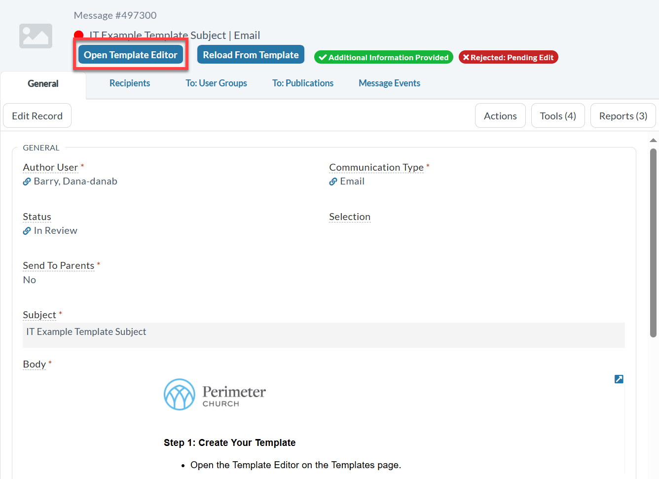 Template Editor Button